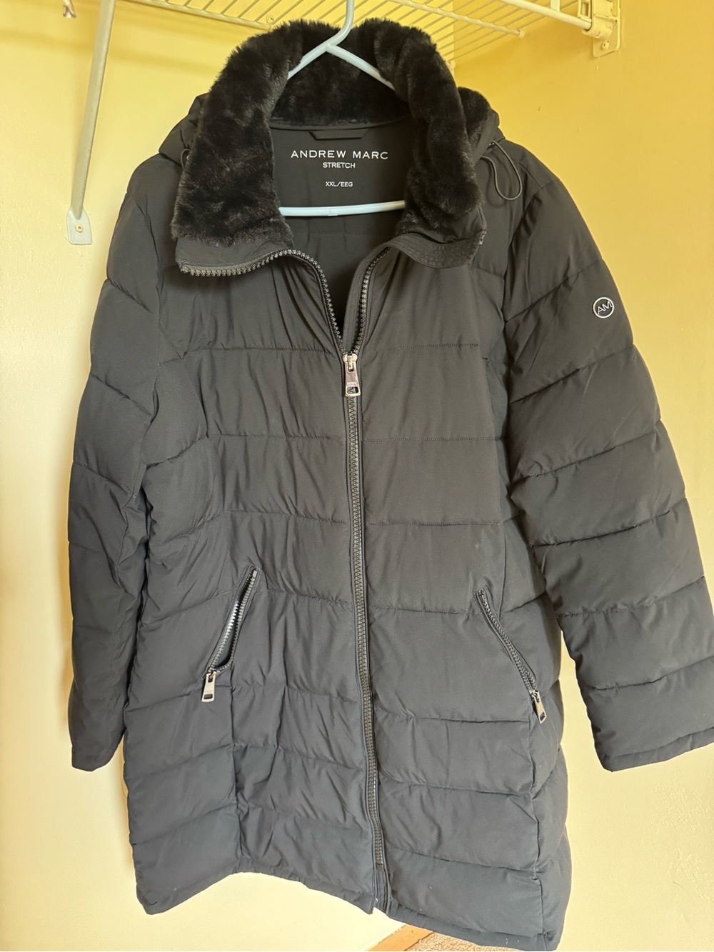 Andrew Marc Black Quilted Puffer HeavyCoat with Faux-Fur Collar